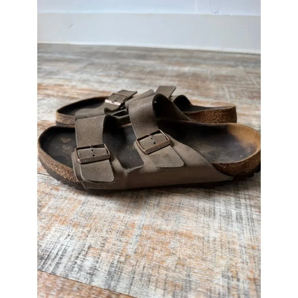 Birkenstock USED Two Strap Arizona Gray Leather Used Mens Size EU 43 US 10.5